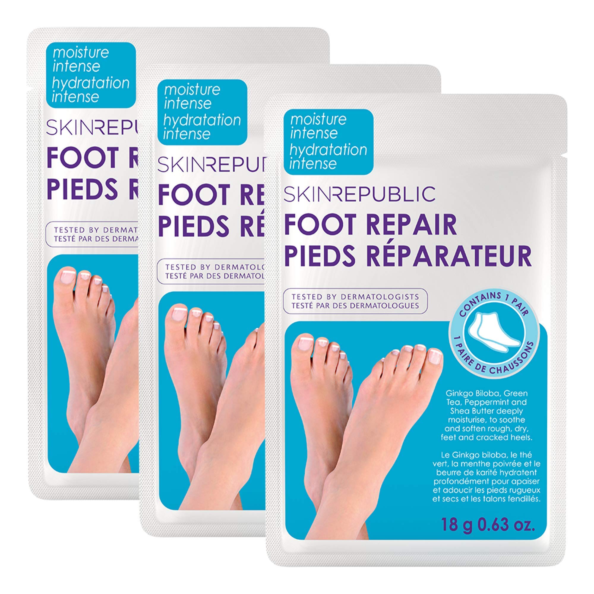 Foot Repair Mask (3 Pairs) – Moisturizing Foot Mask with Shea Butter, Ginkgo Biloba, Green Tea, Peppermint & Seaweed to Soften Rough, Dry Heels, Soothe, Repair & Rejuvenate Damaged Skin