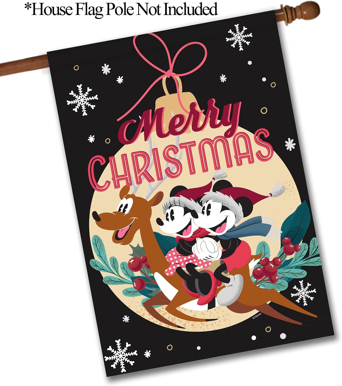 Flagology.com, Disney Merry Christmas Reindeer Mickey and Minnie – House Flag 28" x 40", Outdoor Flag, Exclusive Premium Fabric, Officially Licensed Disney, Christmas