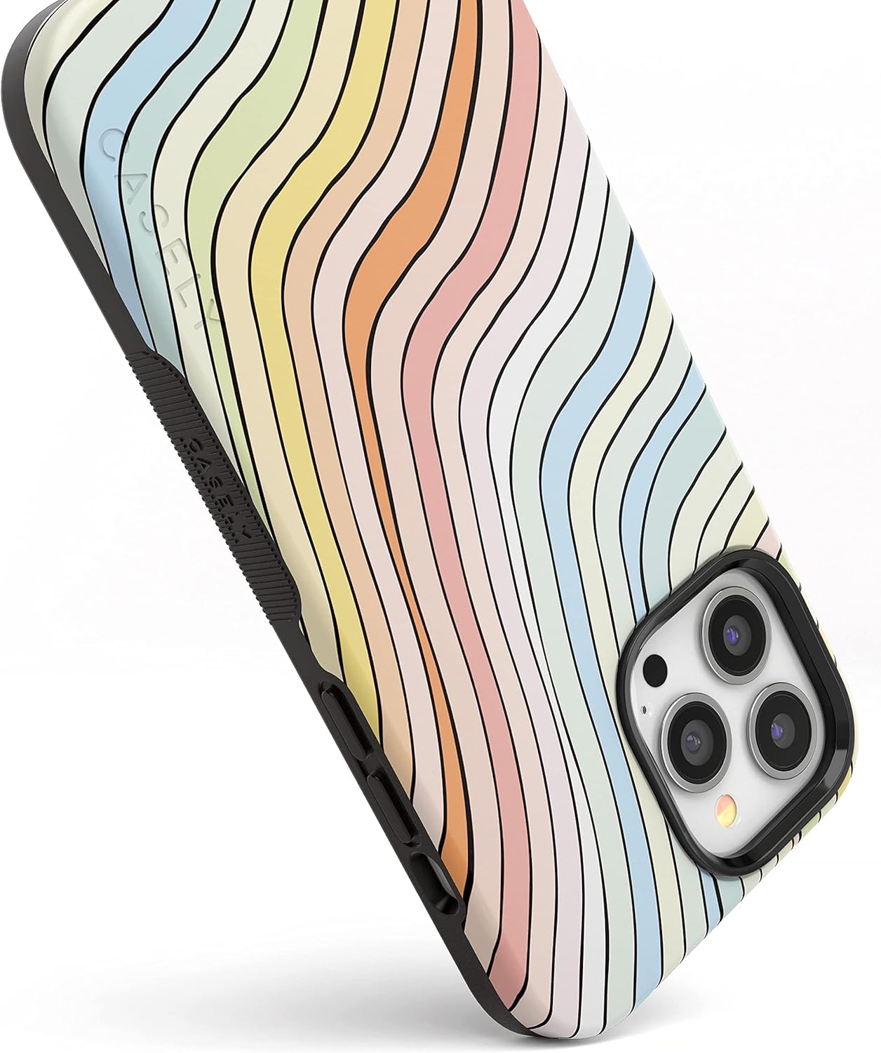 Casely iPhone 13 Pro Case | Ride The Wave | Pastel Rainbow Lined | Bold Protective Design | Compatible with MagSafe