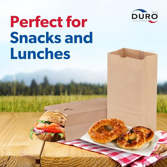 DURO #8 Brown Paper Bags Lunch Size 6.12x3.62x11.06 Inches, Dubl Life SOS 35# Brown Lunch Bags Large for Sandwich, Snacks & Food To-Go, Bulk Paper Sack for Deli/Restaurant & Small Business - 500 Count