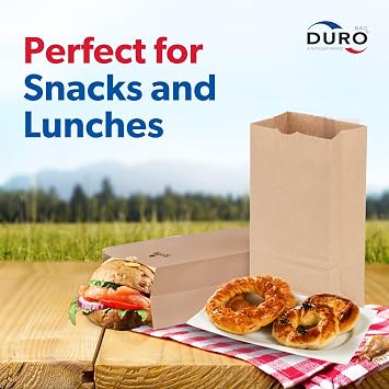 DURO #8 Brown Paper Bags Lunch Size 6.12x3.62x11.06 Inches, Dubl Life SOS 35# Brown Lunch Bags Large for Sandwich, Snacks & Food To-Go, Bulk Paper Sack for Deli/Restaurant & Small Business - 500 Count