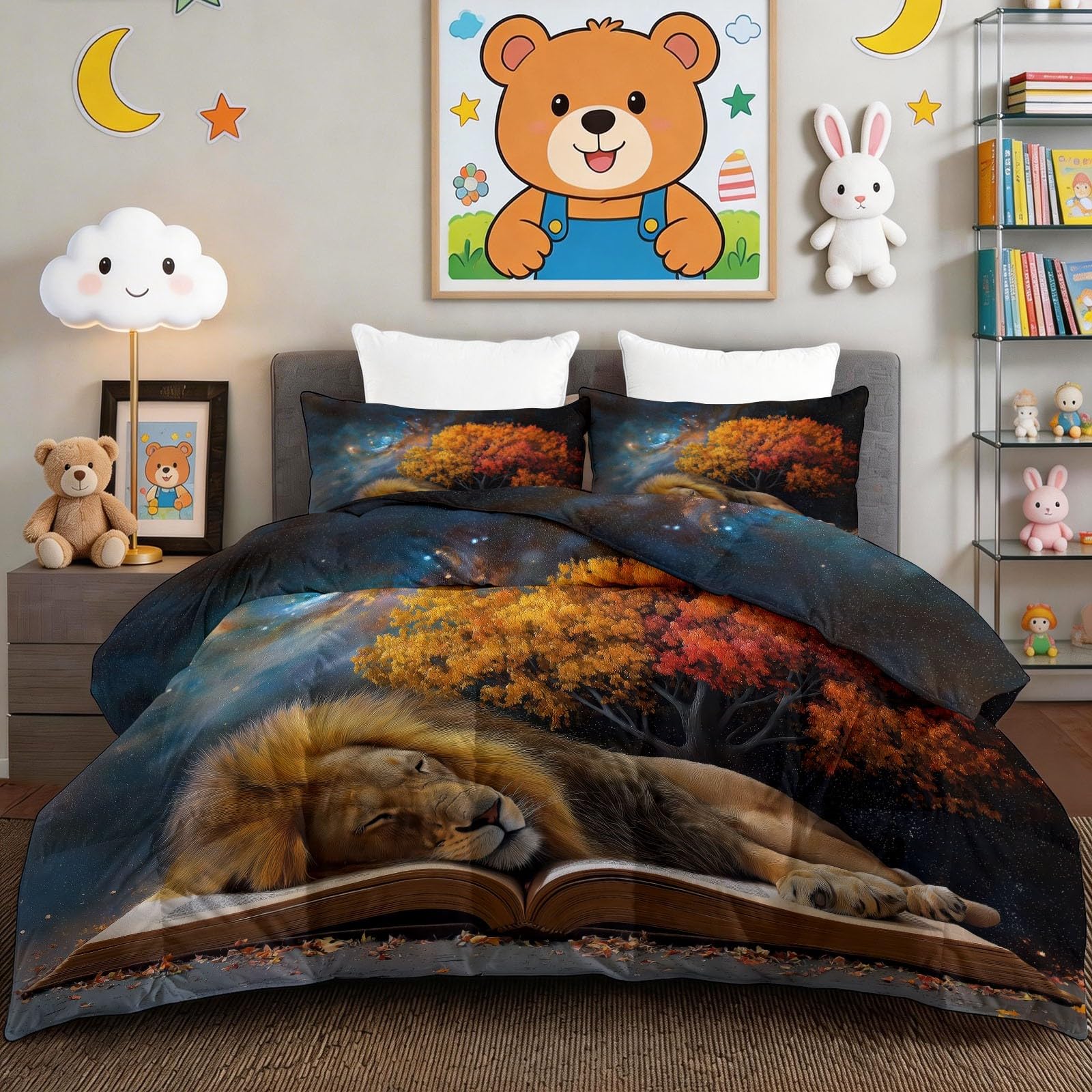 Couette sans housse 200x200 forêt galaxie avec 2 taies d'oreiller