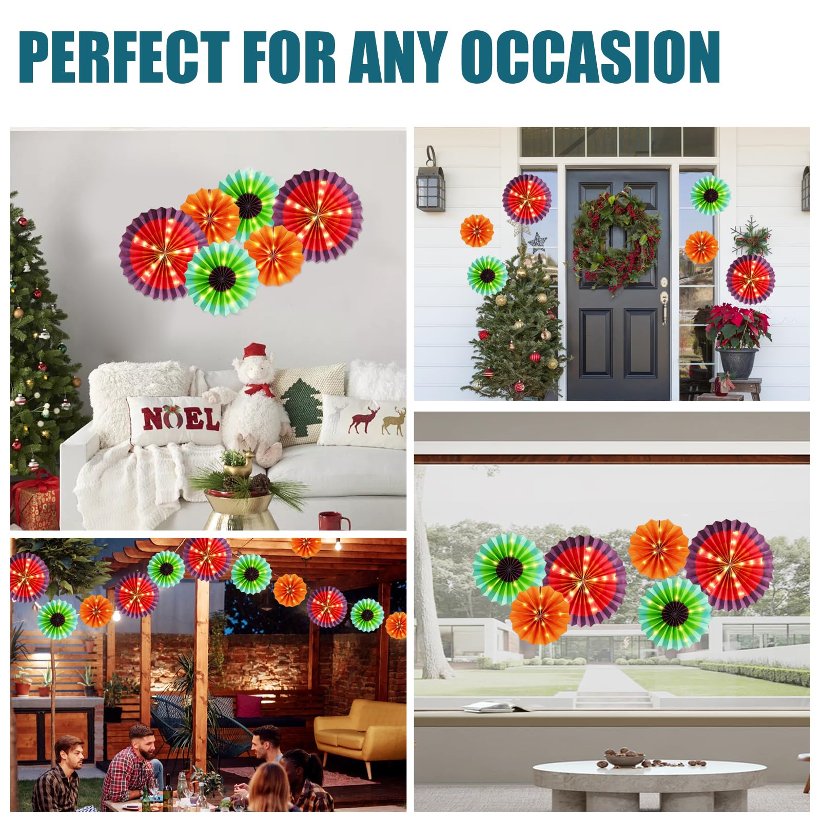 Nurluce 2 Set Paper Fan Lantern with LED Lights Battery Operated 8