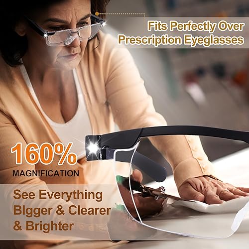 Miniatura 10 de OKH Lupas con luz, 200% de lupa iluminadas, luces LED recargables, manos libres para pasatiempos, lectura, trabajo cercano Cristal