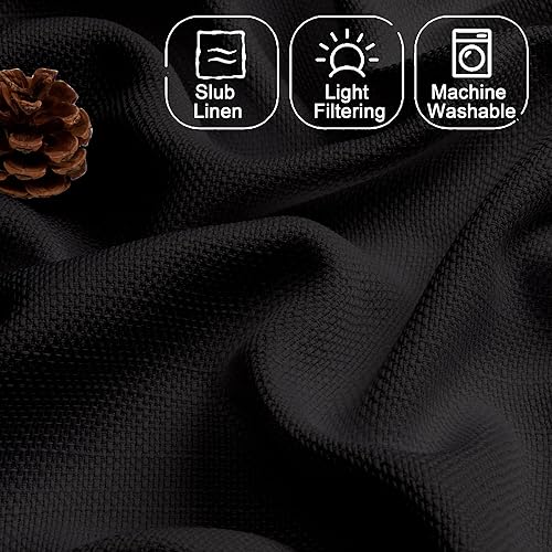 Miniatura 4 de Cortinas negras de 63 pulgadas de largo, 2 paneles de lino sintético, semitransparentes, filtrantes de luz, bolsillo para cortinero, cortinas suaves