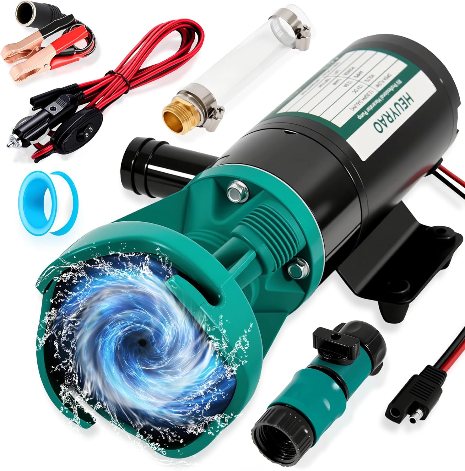 Rv Macerator Pump 12V Portable Macerator Waste Pump 12GPM Suction 3.2 feet Lift 10 feet with Garden Hose Discharge Port for RV,Marine, Campers,Travel trailers