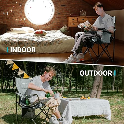 Miniatura 7 de KingCamp Paquete de 4 sillas plegables de camping de gran tamaño sillas de césped portátiles para exteriores silla de campamento resistente de 300