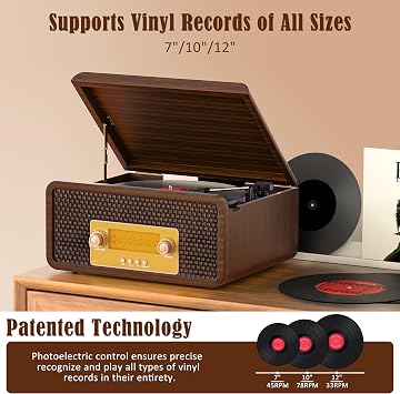 OTIC Vinyl Record Player with Speaker, Bluetooth & AM/FM Radio Turntable