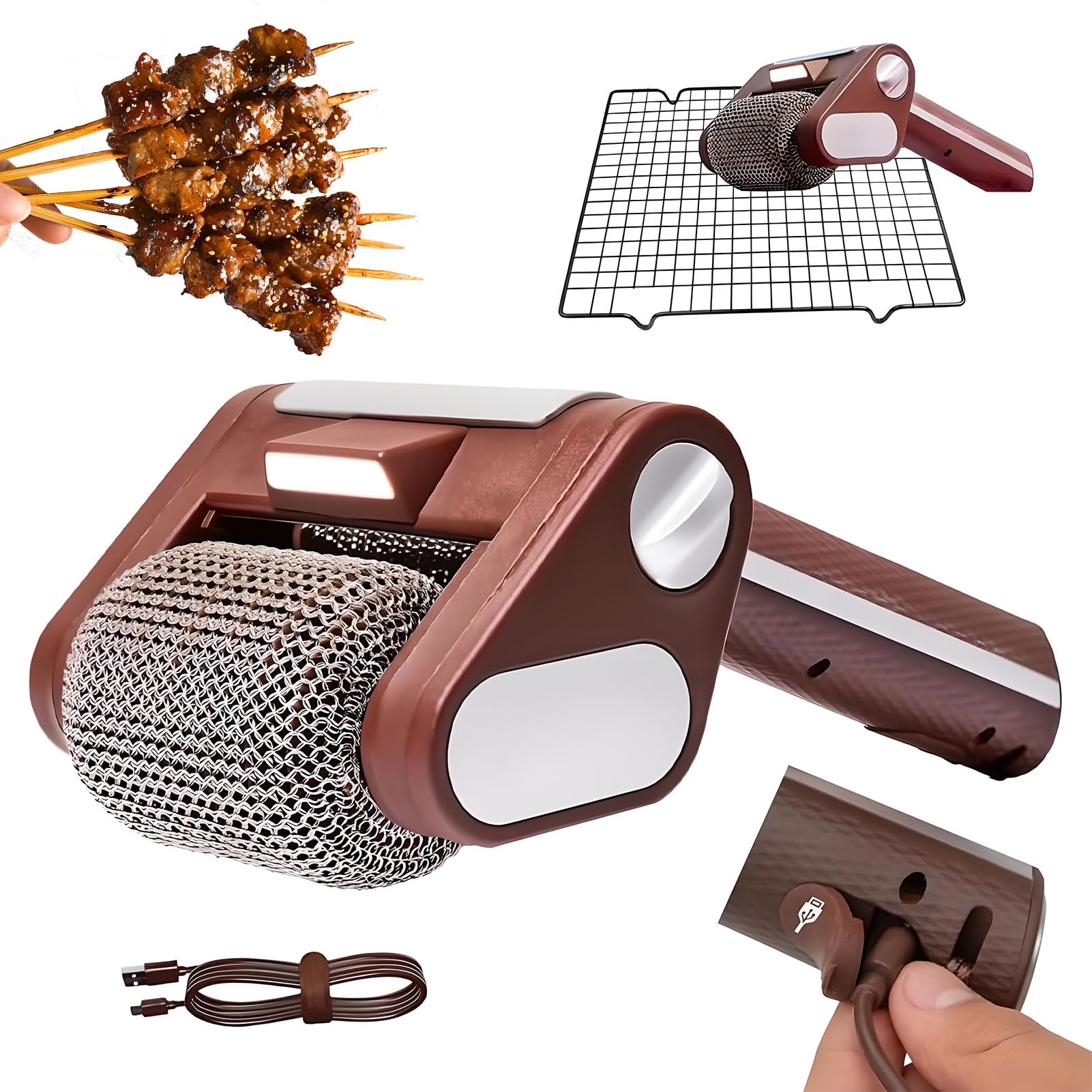 Nettoyer de gril électrique sans fil et brosse de barbecue rechargeable LED