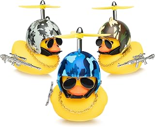 Haooryx 3 Pack Camouflage Rubber Duck Toys Car Ornaments Helmet Yellow Duck Car Dashboard Decoration Set, Camouflage Series Trim Suit Cool Ducks With Propellers Glasses Gold Chain for Kids Adults Gift