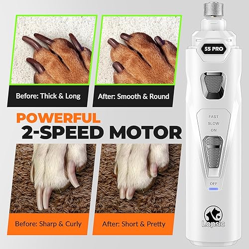 Miniatura 10 de Molinillo de uñas para perros con 2 luces LED, potente recortador de uñas de 2 velocidades con 3 muelas abrasivas, súper silencioso, recargable, kit