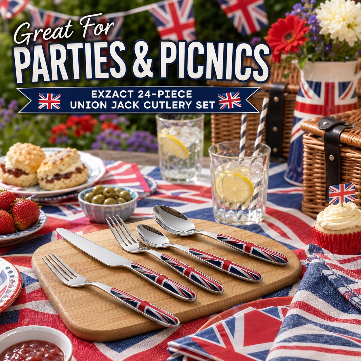 EXZACT 24 pièces Union Jack Couverts acier inoxydable couverts set pour 6