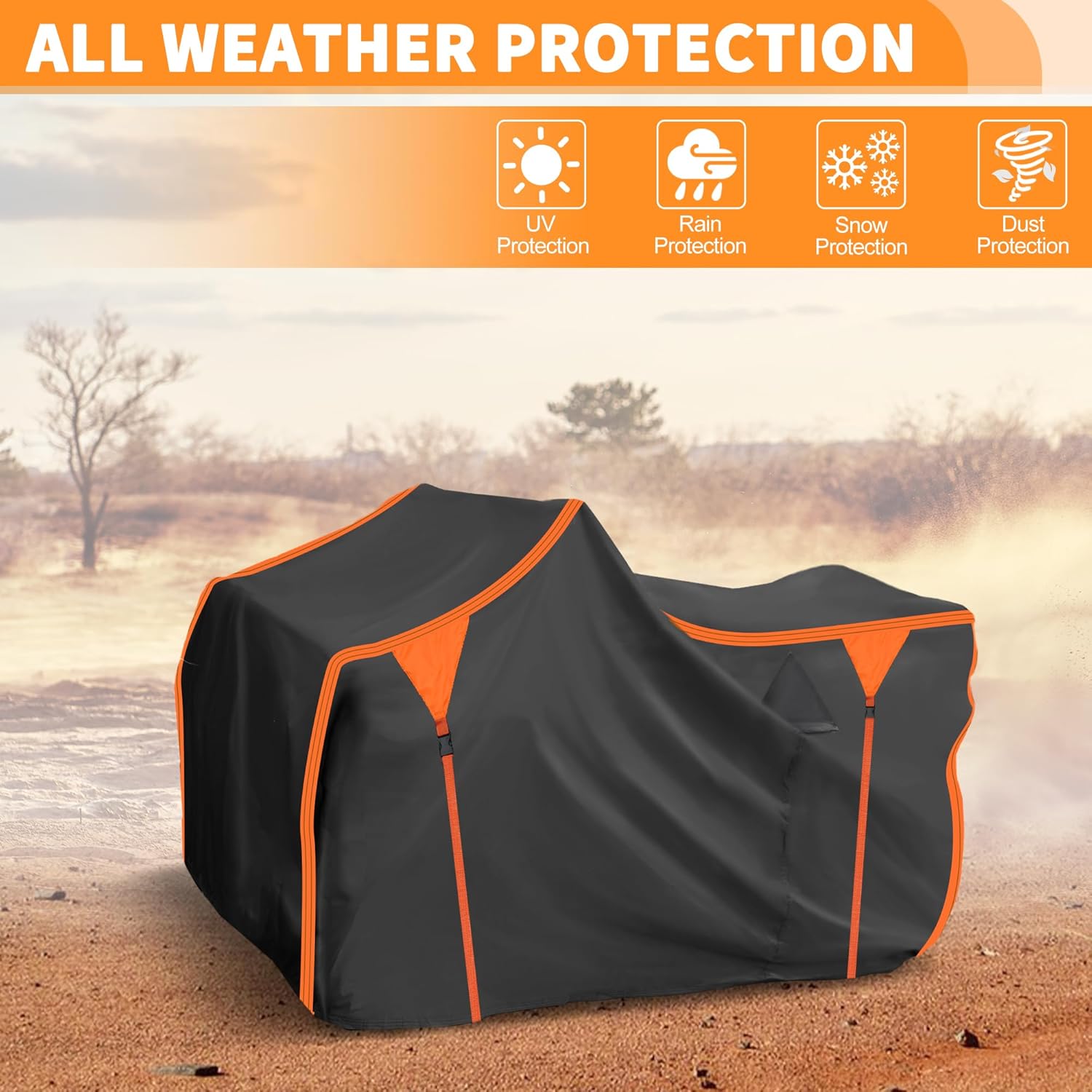 ATV Cover for Honda FourTrax Foreman 500 4 Wheelers Quad Bike Cover Waterproof Oxford Cloth with PU Coating Windproof Outdoor All Weather Protection Black, Orange