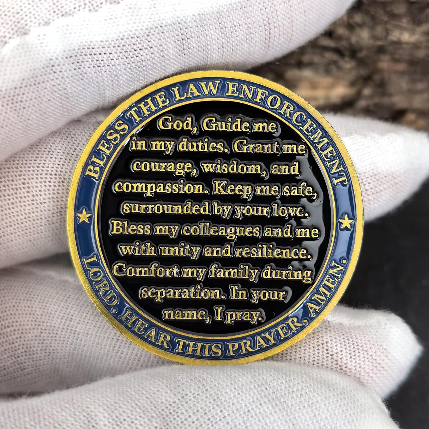 Saint Michael Law Enforcement High Relief Challenge Coin - Patron Saint of Officers Prayer Token, Gold & Blue Enamel Collectible for First Responders (1.57")