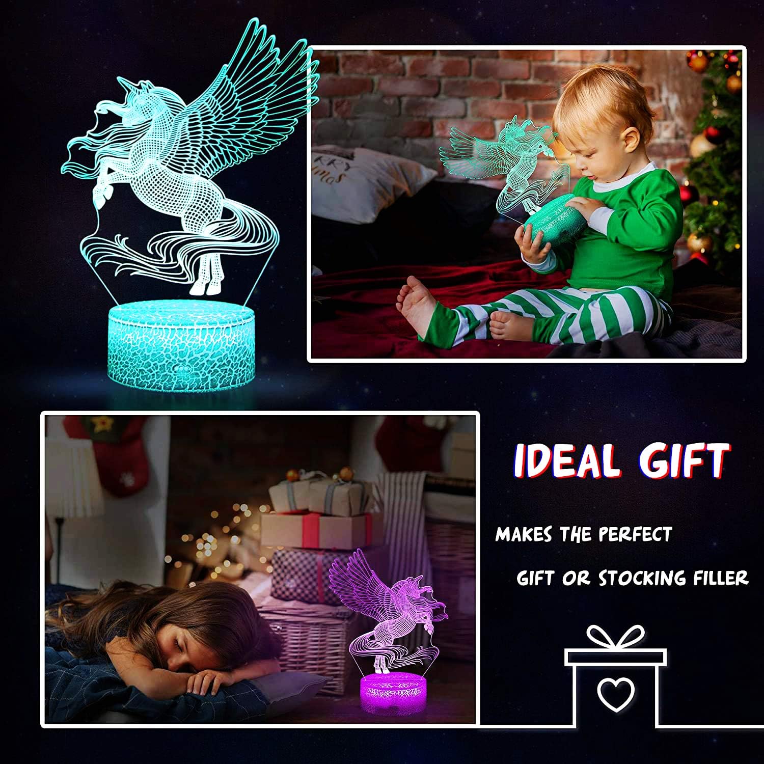 Goodream Unicorn Night Light Remote Control 16 Colors Children 3D Illusion Bedside Lamp Unicorn Toys for Kids Sleep 2 3 4 5 6 7 8+ Girls Birthday Christmas Gifts Bedroom Room Decor
