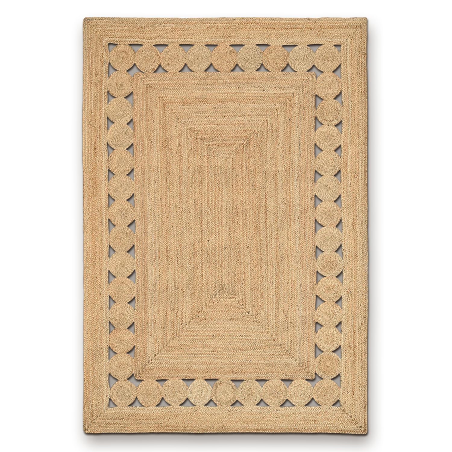 HANIESTA Jute Rug 160x230 cm, Natural Handmade Rectangle Area Rug with Open Weave Frame, Braided Small Rug for Living Room, Bedroom or Hallway โ image 1