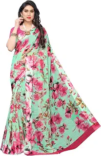 Mithila Root Women's Linen Digital Floral Printed Saree Indian Ethnic Dresses Sari With Blouse Piece