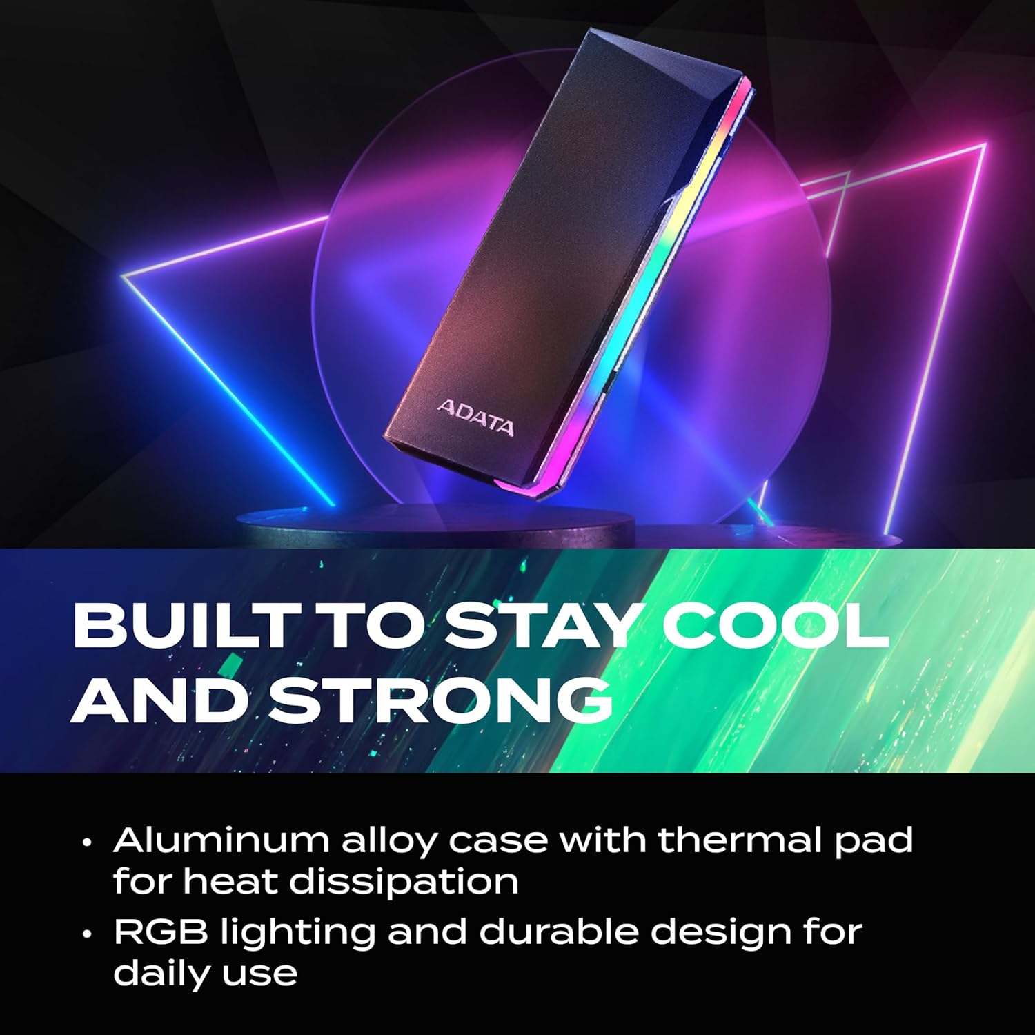 ADATA EC700G - M.2 PCIe/SATA SSD Enclosure - High-Capacity Storage - Game Console Compatible - Quick Load SSD Expansion - Aluminum RGB - No Tools Needed - AEC700GU32G2-CGY