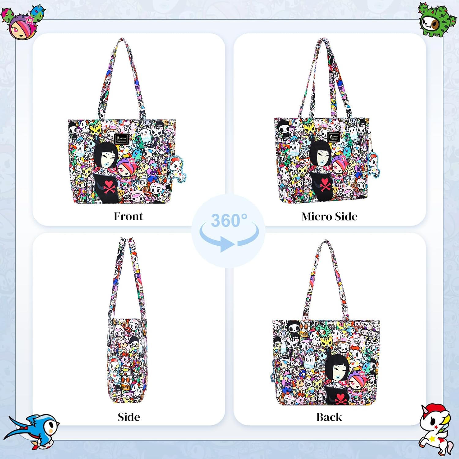 Tokidoki Unicorno Tote Bag Shoulder Bag Canvas Purses for Women Cute Shopper Bag Handbag Travel Purse Charm - Image 7