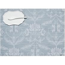 Martha by Martha Stewart | Chilewich Damask Placemats in Sea - Set of 4 - Easy Care Woven Tabletop Textiles - Indoor/Outdoor - 19" x 14" Rectangle