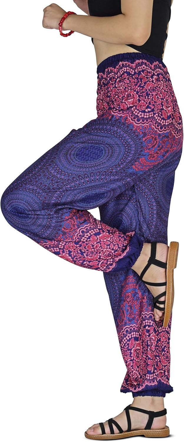 Boho Aladdin Harem Pants for Women – Lightweight Cotton Rayon Smocked Waist Genie Yoga Trousers for Lounge Travel Festival - Image 2