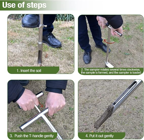 40 Soil Probe, Stainless Steel Soil Sampler Probe with Foot Pedal and Reusable Sample Bags, Soil Test Kits for Lawn Plant Garden Farm Soil Sampling