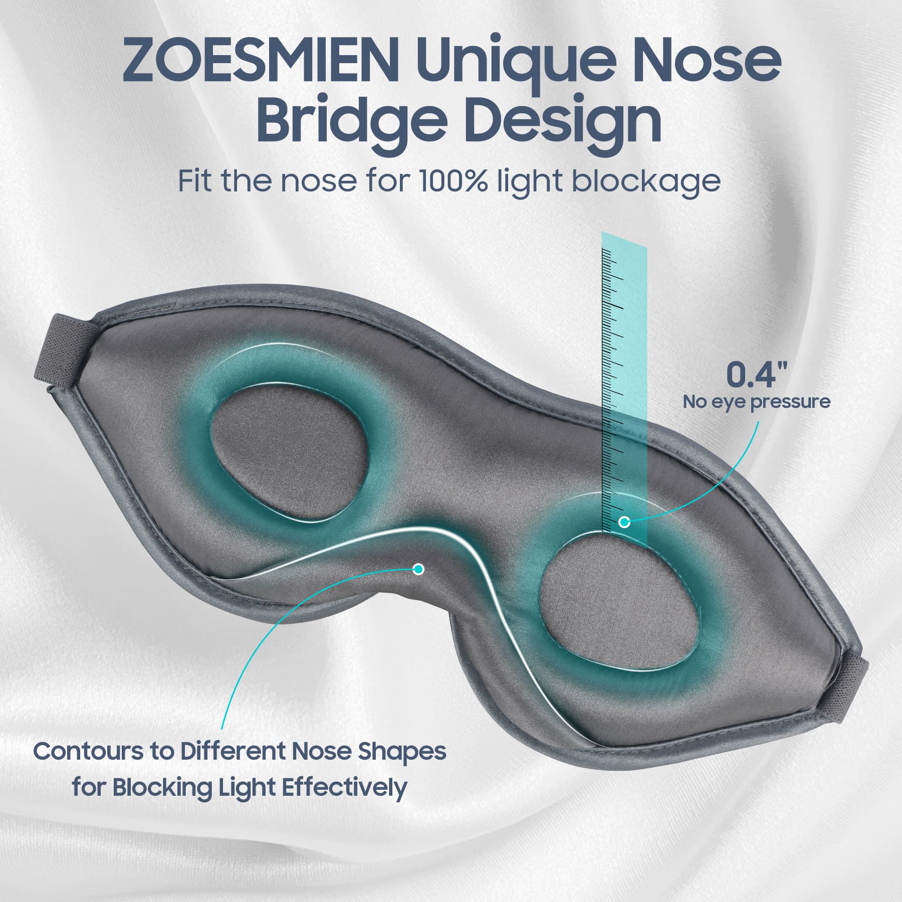 Schlafmaske Seide – Augenmaske aus 100 % Maulbeerseide, ZOESMIEN 3D-konturierte Augenmaske für Damen und Herren, lichtblockierende Seitenschläfer-Schwellungen, trockene Augen, einzigartiges