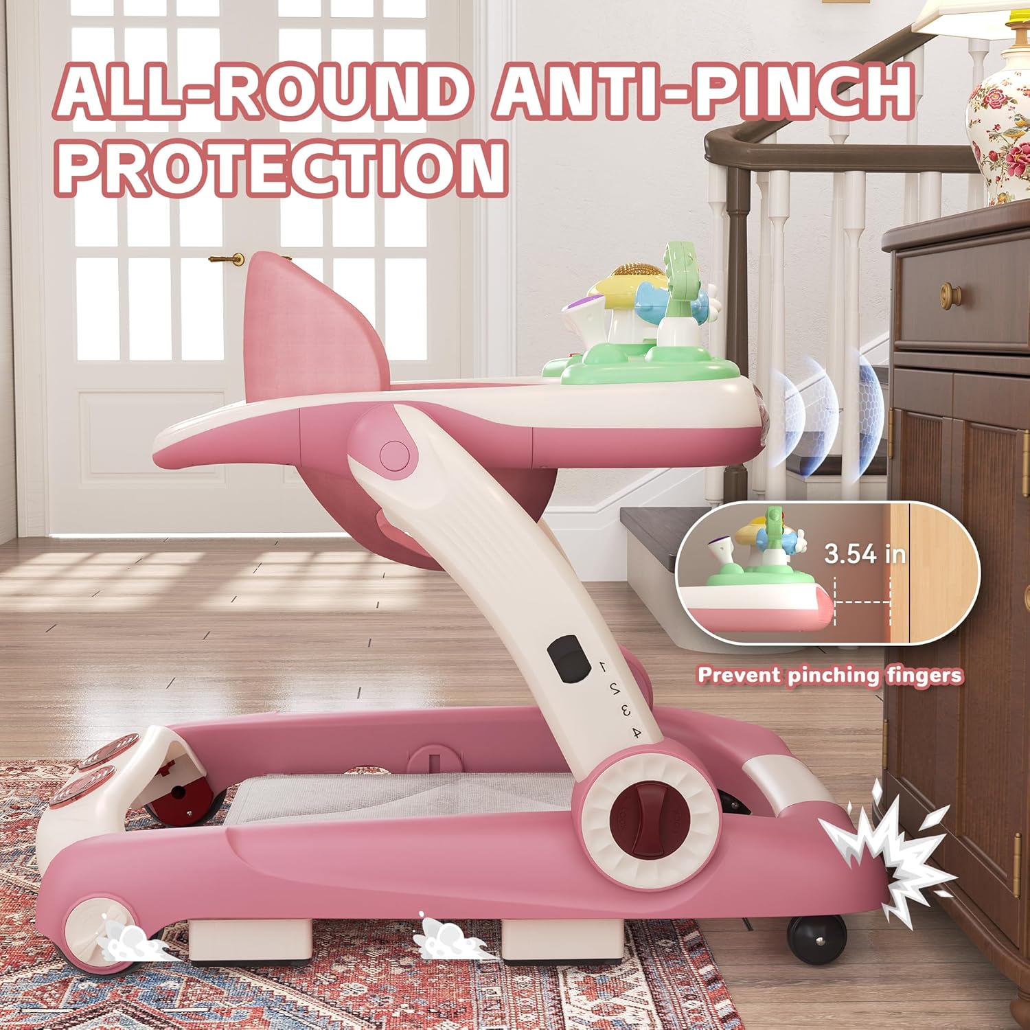 Baby Walker with Wheels, 5 in 1 Walker for Baby Boy Girl 6-12 Months with Bouncer, Music and Lights Baby Jumper Activity Center, Adjustable Height Speed, Push Walker for Ages 6-18 Months Toddler - Image 7