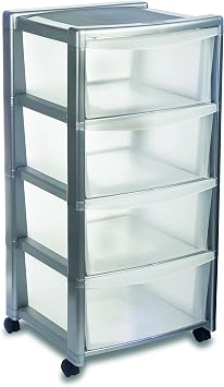 Stefanplast Libera 4 Drawers High Storage Unit, Silver, 40 x 40 x 80 cm