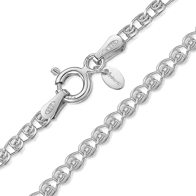 Amberta 925 Sterling Silver 2.3 mm Heart Chain Necklace 16" 18" 20" 22" 24" in
