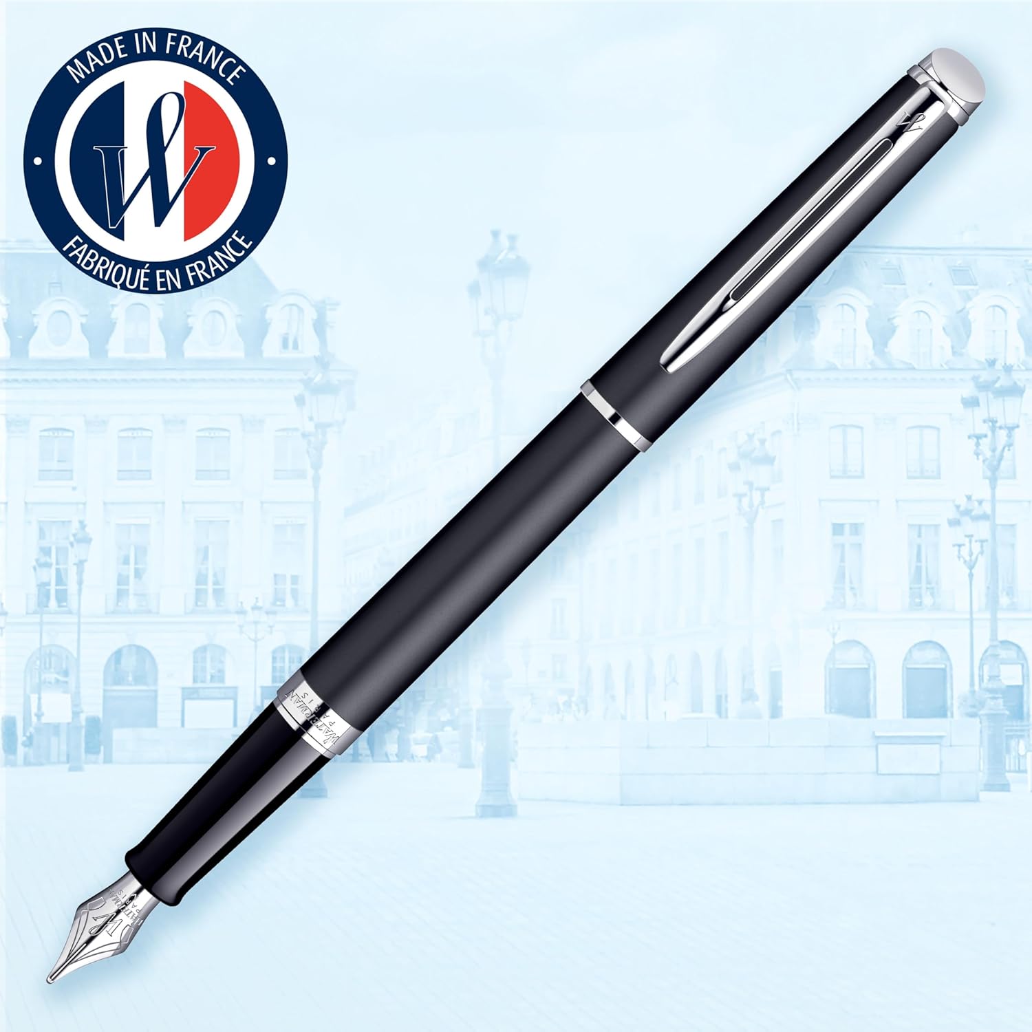 Waterman Hémisphère Fountain Pen, Matte Black with Chrome Trim, Fine Nib with Black Ink Cartridge, Gift Box