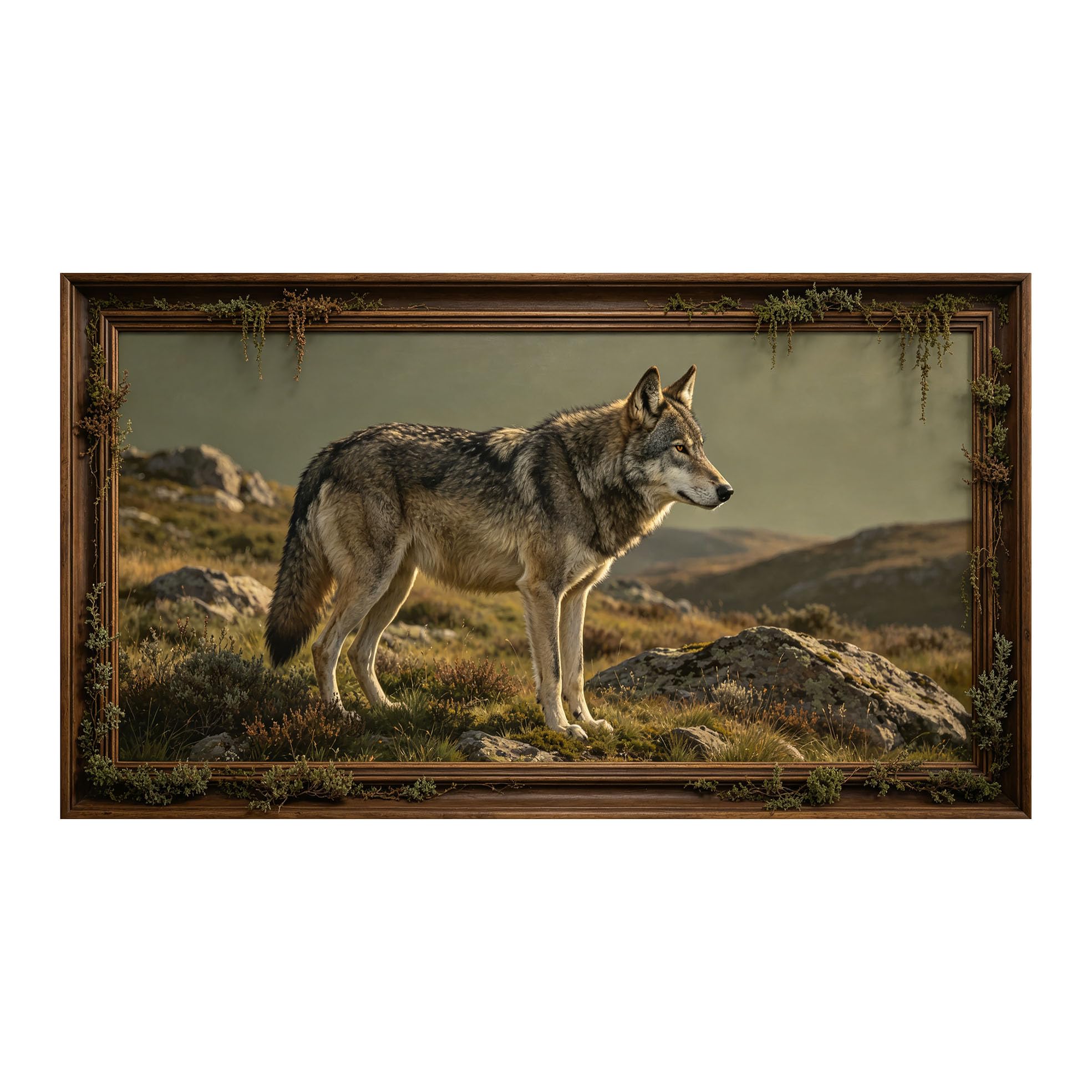 Murasolite 3D 3D Framed Wall Art 50cm×90cm Wilderness Wolf Landscape Realistic Oil Painting SelfAdhesive Fabric Mural Wall Decor, Peel and Stick No Damage to Wall for Bedroom Living Room