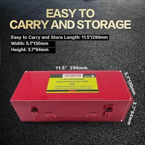 Miniatura 6 de Juego de llaves de impacto profundo de 1 pulgada, 9 piezas, 6 puntos, tamaños métricos (0.945 in, 1.063 in, 1.181 in, 1.260 in, 1.417 in, 1.496 in,