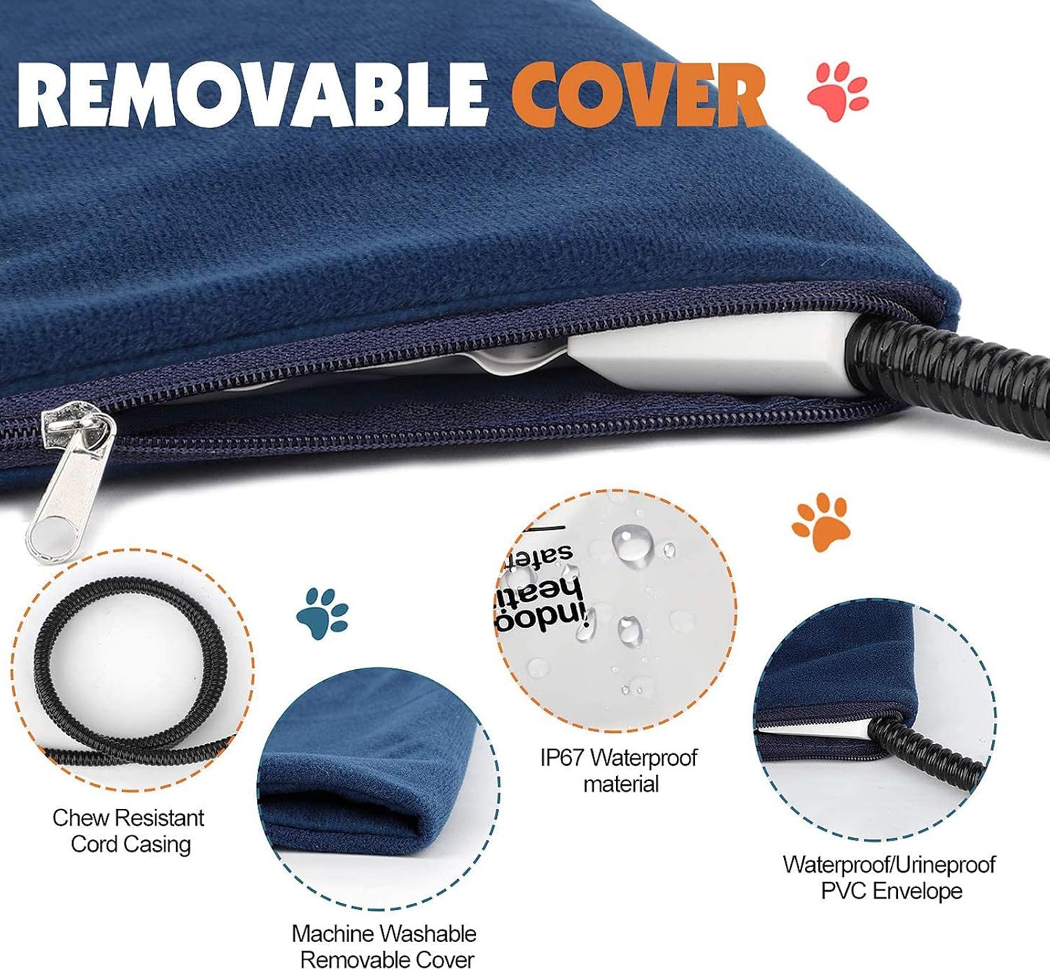 Pet Heating Pad 12V Safe Electric Dog Cat Heating Pad with 7 Level Adjustable Temperature, Chew Resistant Cord, Soft Removable Cover for Small Medium Pet Cat Puppy Dog Bed