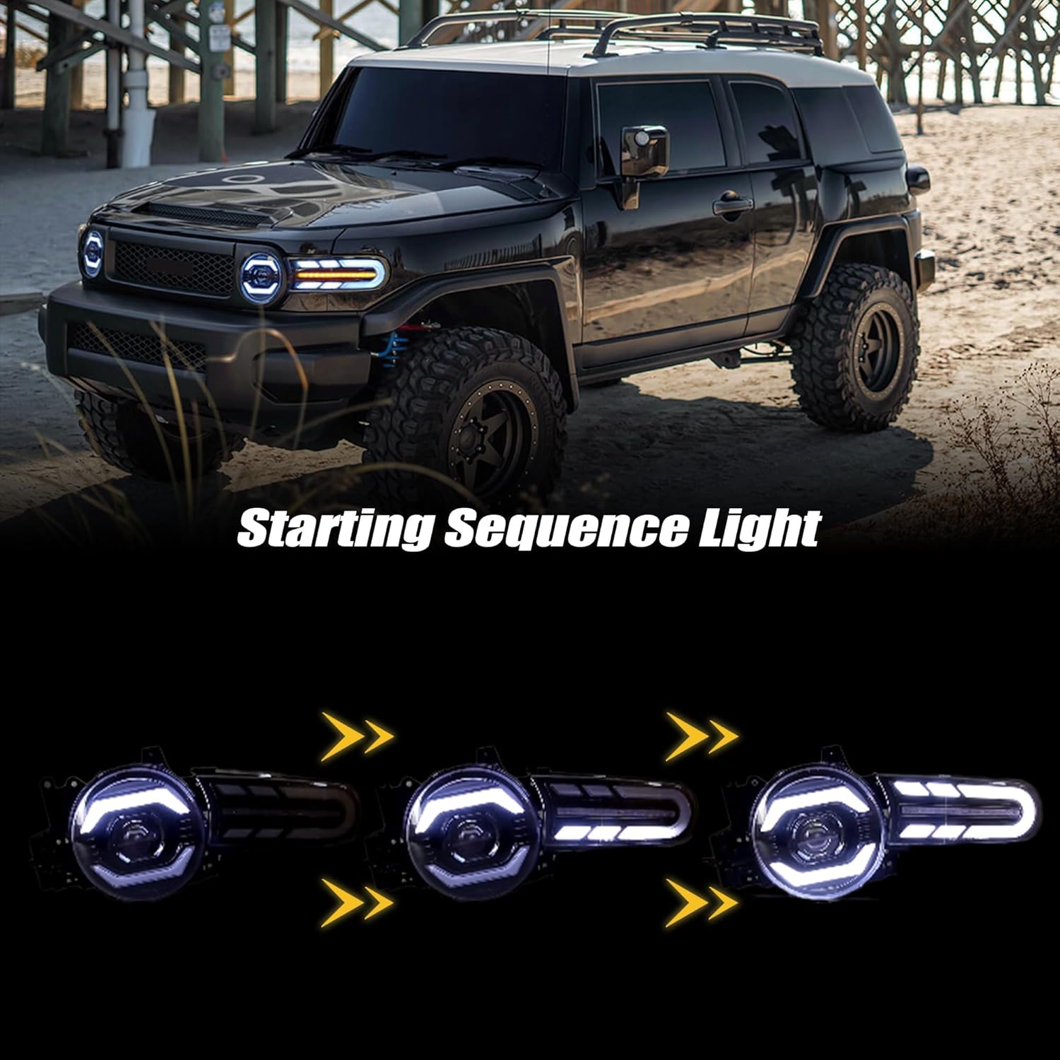 Automotive Headlights Assembly Fit for Toyota fj cruiser headlights 2007-2016,LED Front Lights with Dynamic Start and Steering Flow Headlight Assemblies Pair Signal