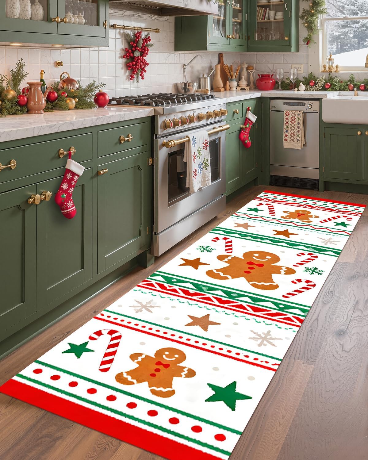 Amazon.com: Gingerbread Man Candy Cane Christmas Runner Rug, 2x10ft Red ...