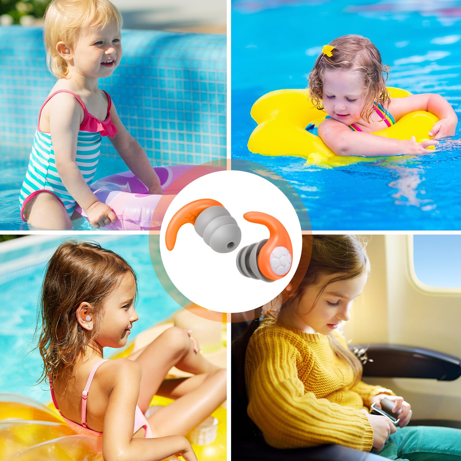 Zocipro Tappi Orecchie Piscina Bambini, 3 Paia in Silicone Morbido e Impermeabile per Nuoto, Doccia, Bagno - Per Bambini 4-12 Anni