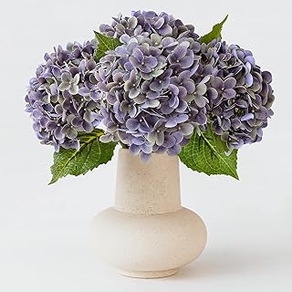 ZYTUYO 4 Pcs 20'' Gray Purple Real Touch Hydrangea Artificial Flowers Vintage Lifelike Latex Hydrangeas Long Stem for Boho Home Decor Porch Outdoor Wedding Kitchen Xmas Table Centrepiece