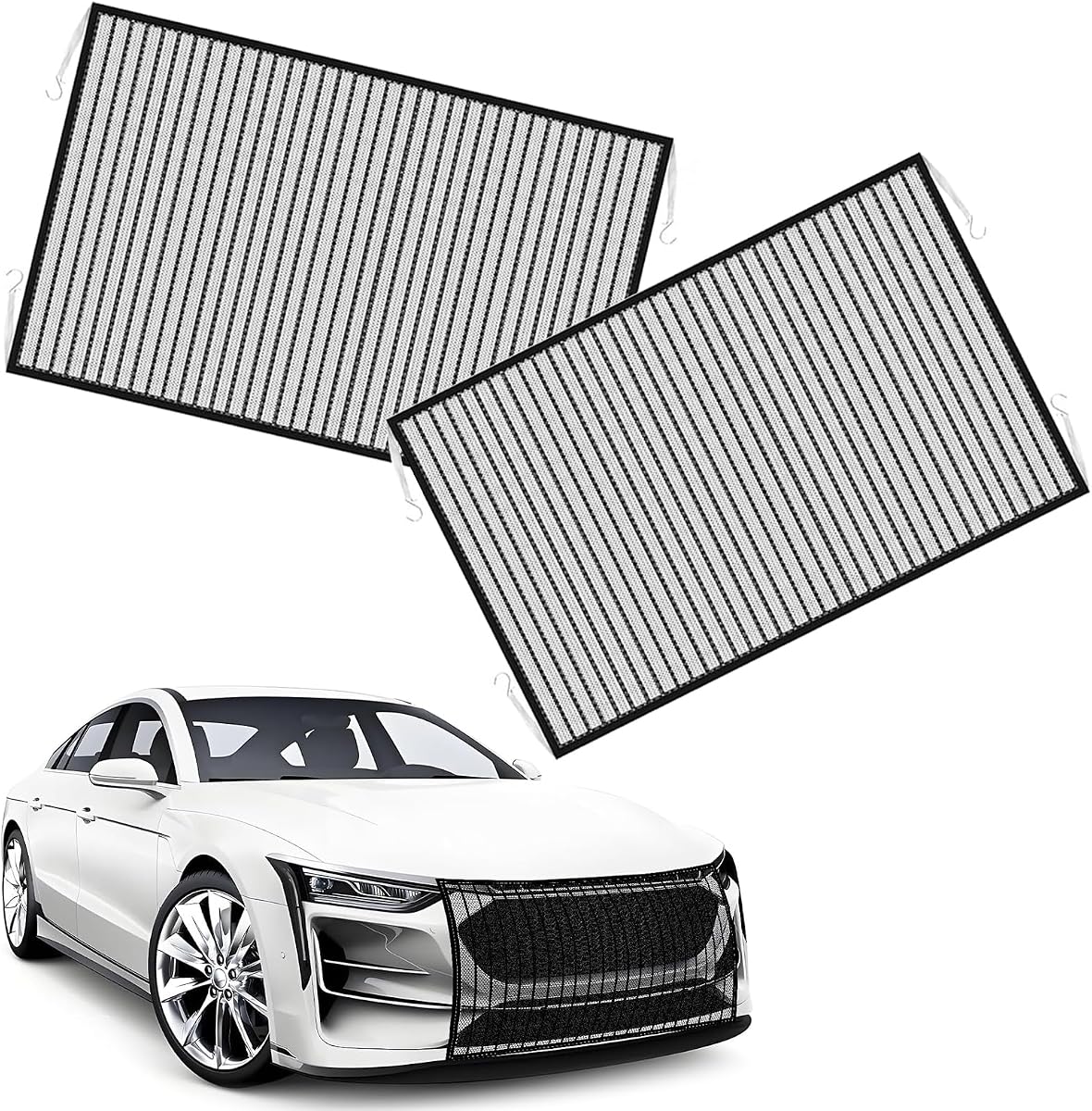 2 PCS Car Grill Mesh, High-density Grille Air Intake Protection Mesh, Engine Bumper Radiator Tank Protector, Universal Air Intake Protection Accessories, for Most Cars (Black)