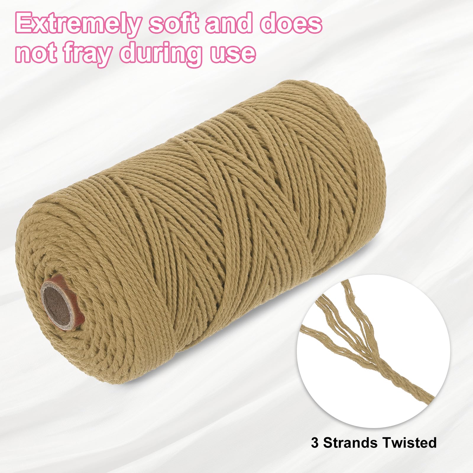 Cordino Macramè Naturale – Cotone Ritorto 3 Fili, 2mm X 200m, Grigio Chiaro, Per Arazzi E Piante - 3