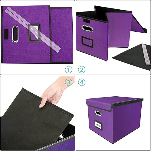 Miniatura 7 de Huolewa Cajas organizadoras de archivos mejoradas con tapas, cajas colgantes de lino y almacenamiento con diapositivas de plástico para