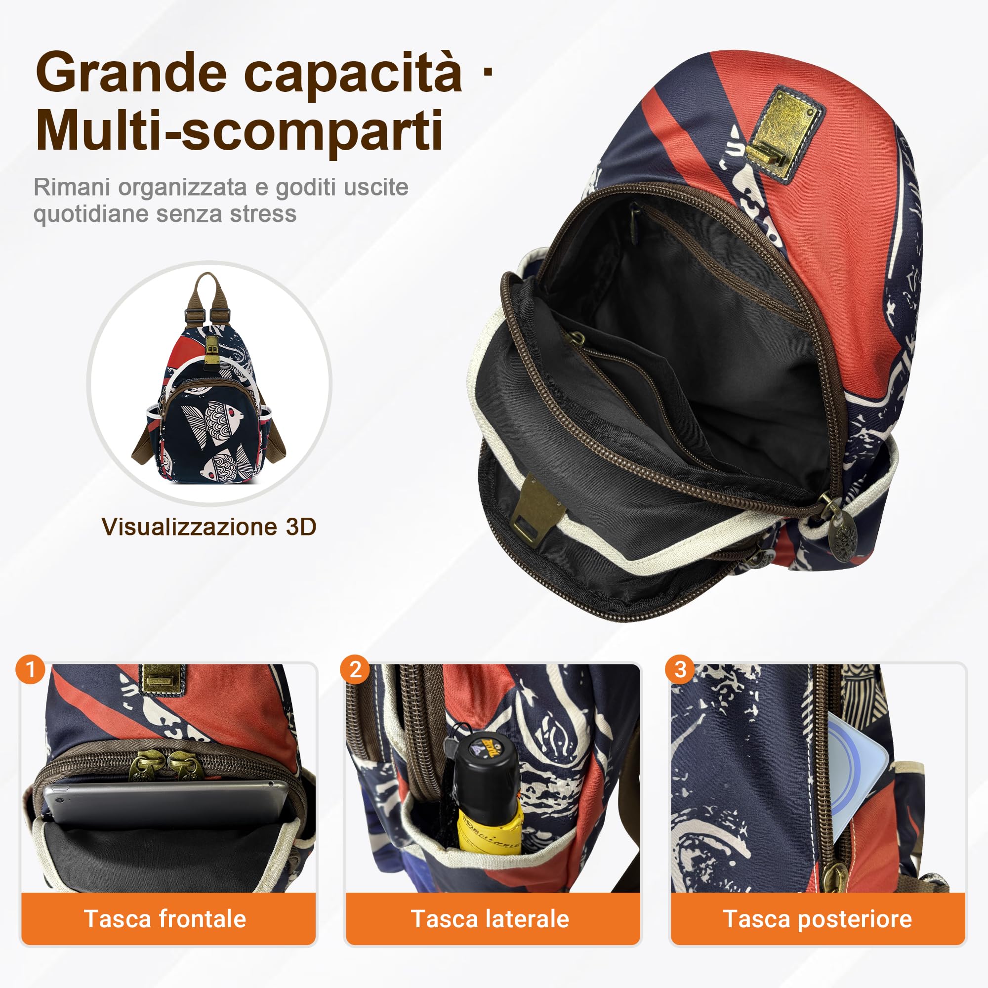 Zainetto Antifurto Donna – Tessuto Oxford Impermeabile, Multi-Tasche, Leggero, Spalline Regolabili – Ideale Per Viaggi, Vacanze, Lavoro, Scuola, Uso Quotidiano (Blu Marino)