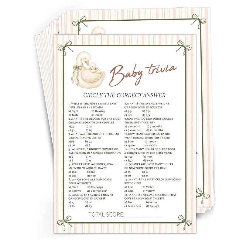 Goose Baby Shower Games, Vintage Goose Baby Trivia Game, Gender Reveal Party Supplies & Decorations, Gender Neutral, Set of 30 Game Cards - DY16