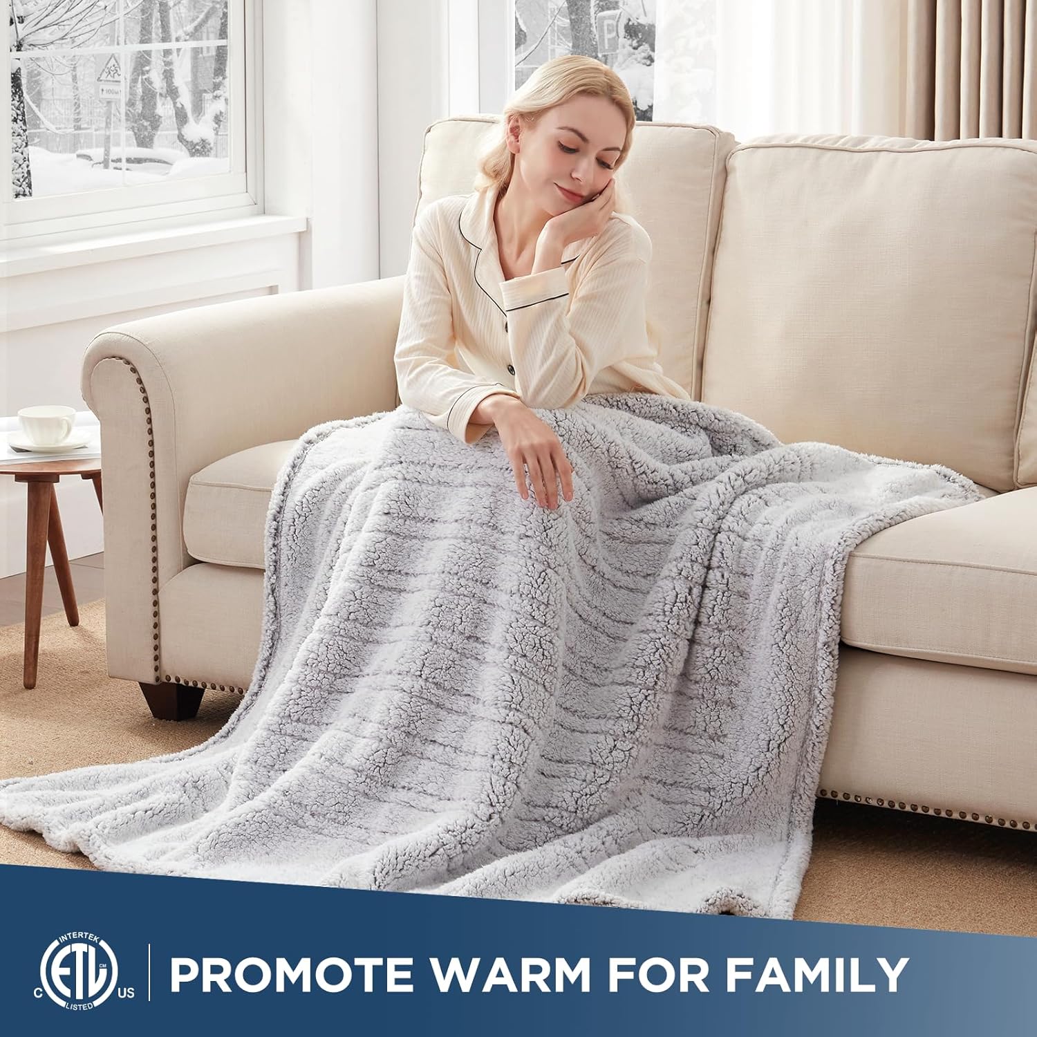Westinghouse Electric Blanket Throw Size, Soft Plush Sherpa Heated Blanket with 6 Heating Levels & 2-10 Hours Auto-Off, Machine Washable, 50x60 inches, Grey - Image 3