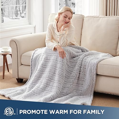 Miniatura 3 de Westinghouse Manta Eléctrica Tamaño Throw, Manta Térmica de Felpa Sherpa Suave con 6 Niveles de Calefacción y 2-10 Horas de Apagado Automático, Gris