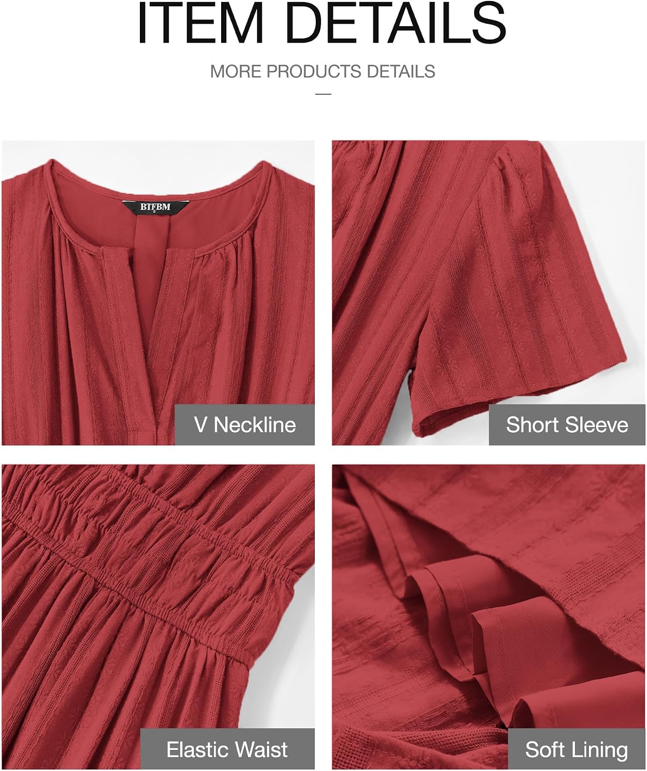 BTFBM Womens Summer 2026 Casual Midi Maxi Dresses Lightweight Short Sleeve V Neck Elastic Waist Boho Beach Dress Pockets thumbnail
