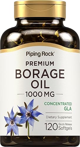 Piping Rock Suplemento de aceite de borraja  1000 mg  120 cápsulas de gel suave  prensado en frío  Sin hexano  Sin OMG, sin gluten