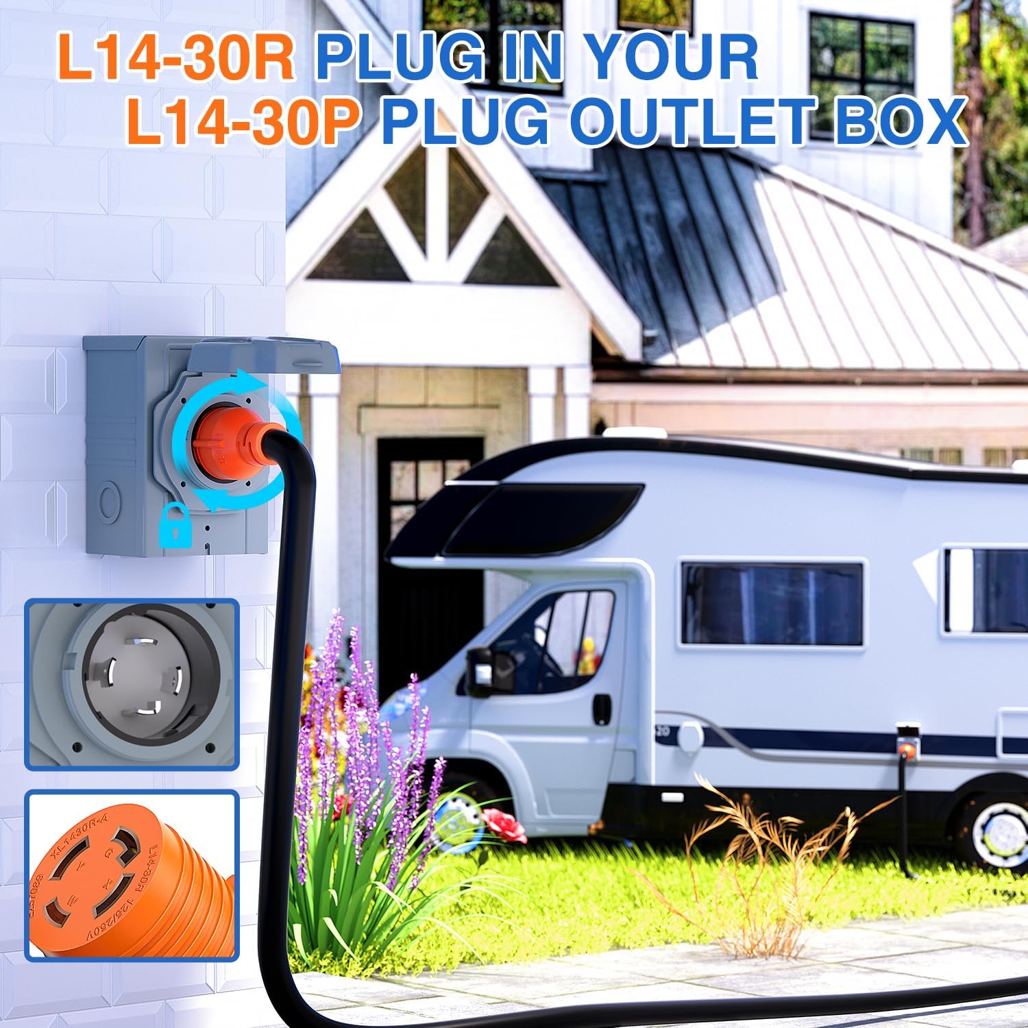 Nilight 30 Amp 25FT Generator Extension Cord 125/250V 7500 Watt Heavy Duty 10 Gauge Pure Copper STW Wire ETL Listed 4 Prong L14-30P L14-30R Cable for RV Camper Outdoor Use