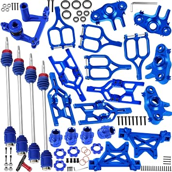 RC Upgrades Part for 1/10 E-Maxx T-Maxx,A-Arms,Caster Block,Steering Blocks,Rear Stub Axle Carriers,Drive Shaft CVD Axles,7mm Wheel Hex,Steering Bellcrank & Shock Tower Mounts,Navy Blue