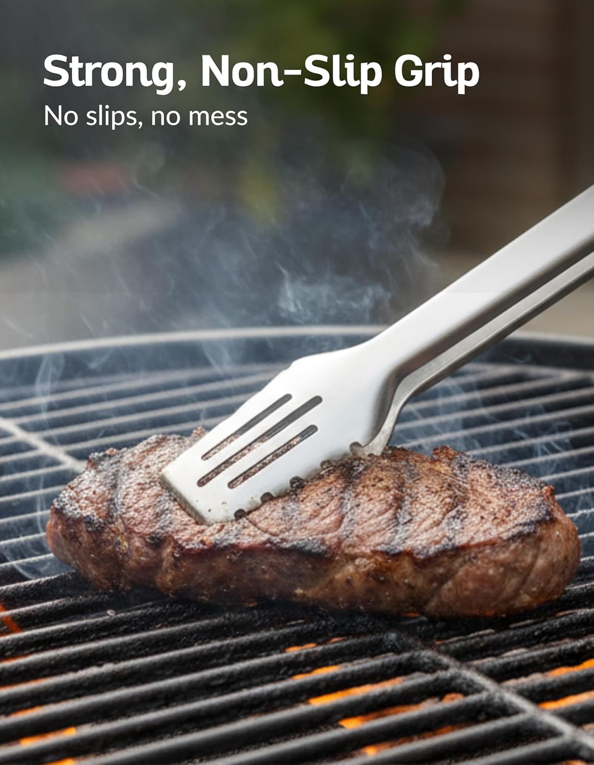 11" Glass Salad Bowl Set with Acacia Spoon & Fork paired with 17" Stainless Steel Grill Tongs featuring a Walnut Grip—durable, heat-resistant serveware ideal for home kitchens and outdoor cooking